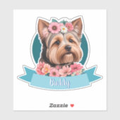 Blue Ribbon, Yorkshire & pink flowers カスタム シール (シート)