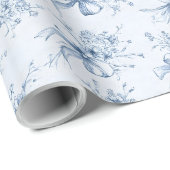 Blue Ribbons and Bows Toile Coquette Pattern ラッピングペーパー (ロールコーナー)