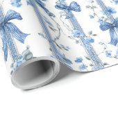 Blue Ribbons and Bows Toile Coquette Pattern  ラッピングペーパー (ロールコーナー)
