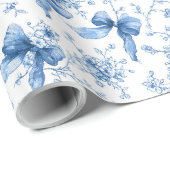 Blue Ribbons and Bows Toile Coquette Pattern ラッピングペーパー (ロールコーナー)