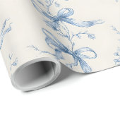 Blue Ribbons and Bows Toile Coquette Pattern ラッピングペーパー (ロールコーナー)