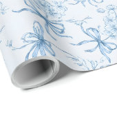 Blue Ribbons and Bows Toile Coquette Pattern ラッピングペーパー (ロールコーナー)