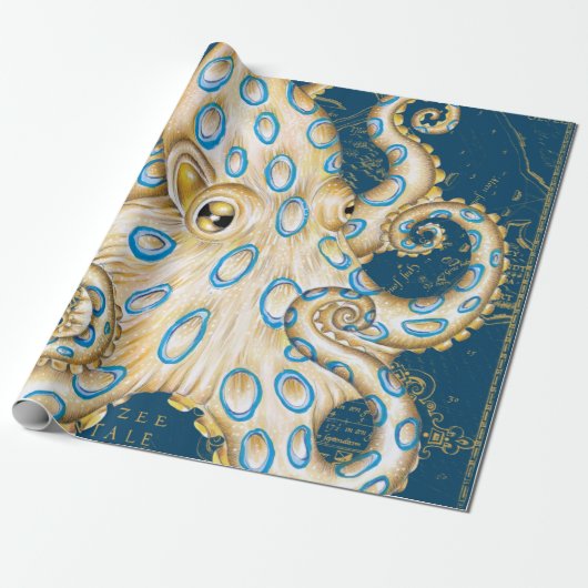 Blue Ring Octopus Indigo Vintage Map Nautical ラッピングペーパー (アンロールド)