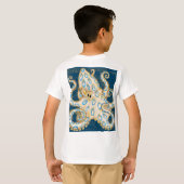Blue Ring Octopus Indigo Vintage Map Nautical Tシャツ (裏面フル)