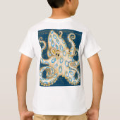 Blue Ring Octopus Indigo Vintage Map Nautical Tシャツ (裏面)