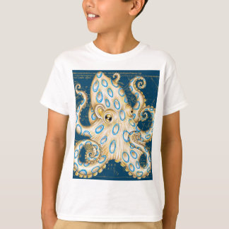 Blue Ring Octopus Indigo Vintage Map Nautical Tシャツ