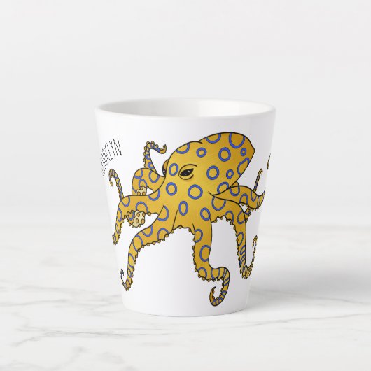 Blue-ringed octopus cartoon illustration カフェラテマグ (正面)