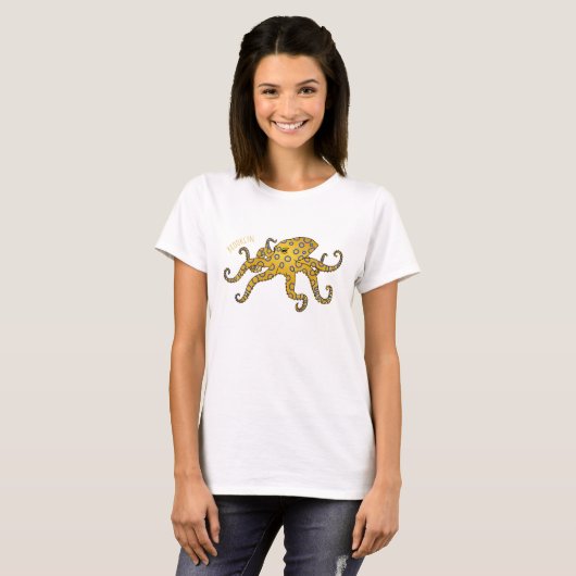 Blue-ringed octopus cartoon illustration tシャツ (正面フル)
