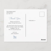 Blue Rocking horse Gingham Boy Birth Announcement ポストカード (裏面)
