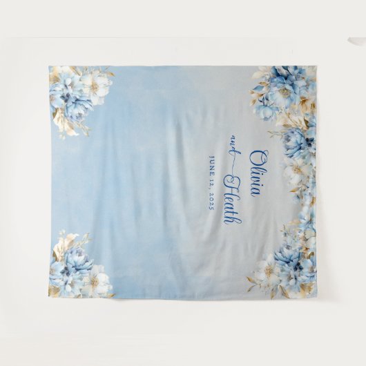 Blue Romance Floral with Gold タペストリー (正面(横))