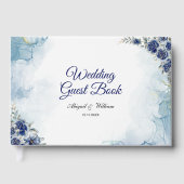 Blue Romantic Elegant Floral Wedding Guest Books ゲストブック (正面)