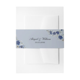 Blue Romantic Floral Botanical Wedding Belly Bands 招待状ベリーバンド