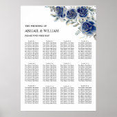 Blue Romantic Floral Wedding Seating Chart Poster ポスター (正面)