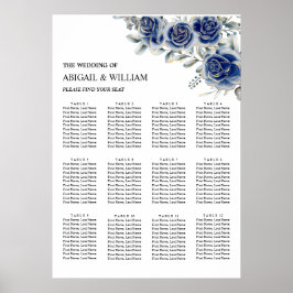 Blue Romantic Floral Wedding Seating Chart Poster ポスター