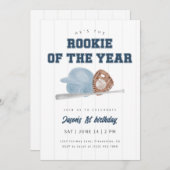 Blue Rookie of the Year Baseball First Birthday 招待状 (正面/裏面)