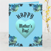 Blue Rose and Heart Lace Mother's Day  カード (黄色い花)