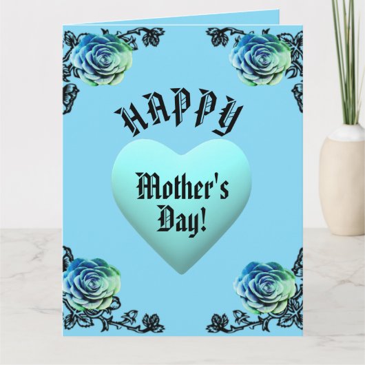 Blue Rose and Heart Lace Mother's Day  カード (正面)