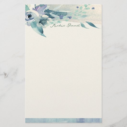 Blue Rose and Teal Personalized Stationery 便箋 (正面)