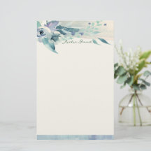 Blue Rose and Teal Personalized Stationery