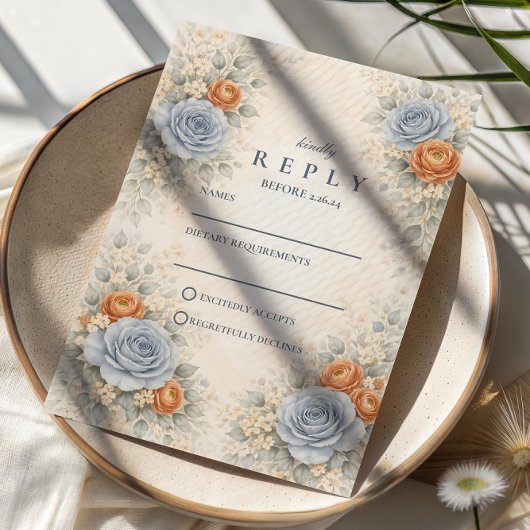 Blue Rose Botanical Wedding 出欠カード