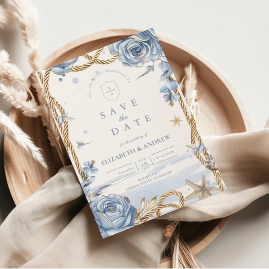 Blue Rose Coastal Rope Wedding セーブザデート