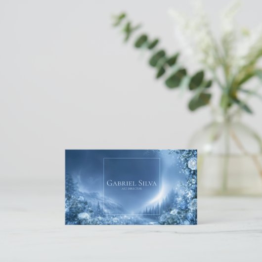 Blue Rose Floral and Snowy Mountain Night Frame 名刺 (スタンド正面)