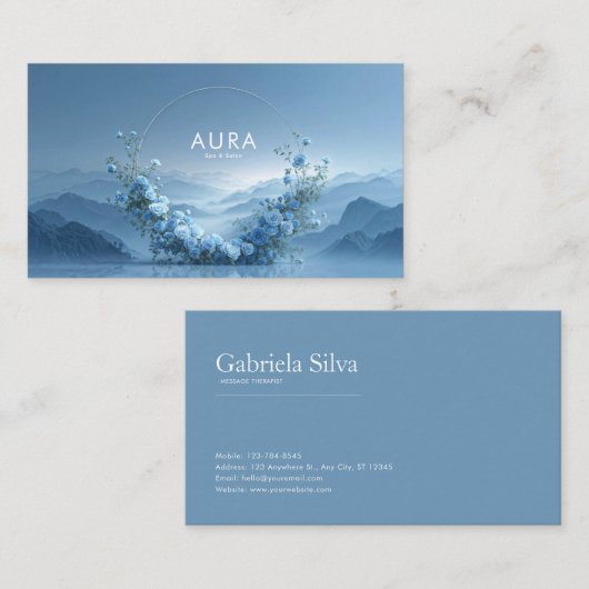 Blue Rose Floral Arch Misty Mountain Lake 名刺 (正面/裏面)