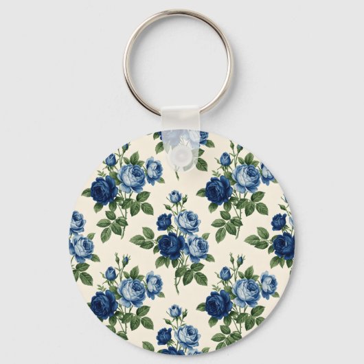 Blue Rose Floral Pattern キーホルダー (正面)