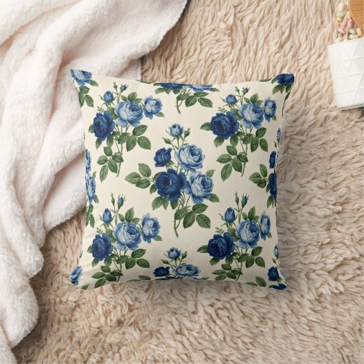 Blue Rose Floral Pattern クッション (ブランケット)