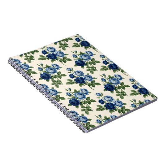 Blue Rose Floral Pattern ノートブック (右側)