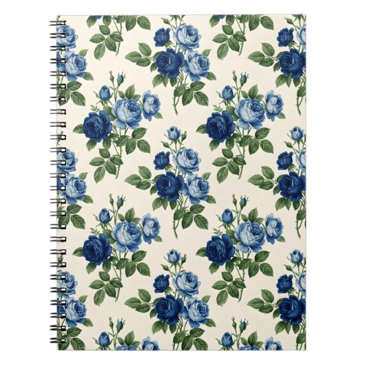 Blue Rose Floral Pattern ノートブック (正面)
