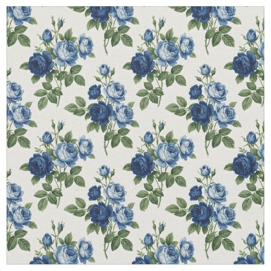 Blue Rose Floral Pattern ファブリック (クローズアップ)