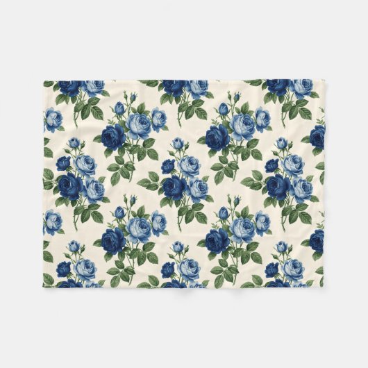 Blue Rose Floral Pattern フリースブランケット (正面(横))