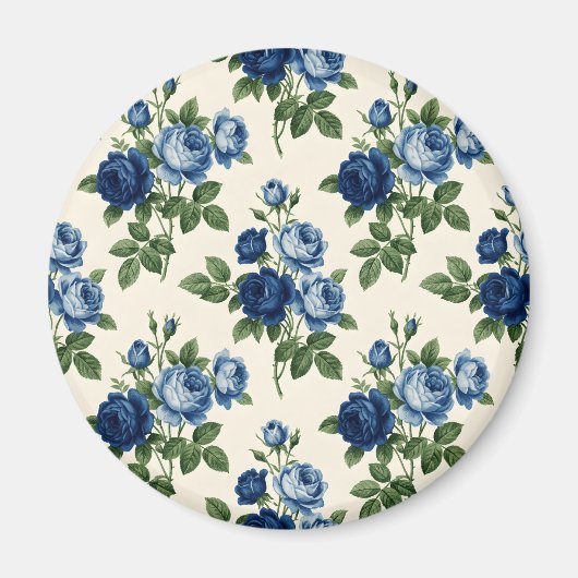 Blue Rose Floral Pattern マグネット (正面)