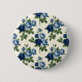 Blue Rose Floral Pattern 缶バッジ (正面)