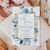 Blue Rose Flowers Baby Shower Invitation 招待状