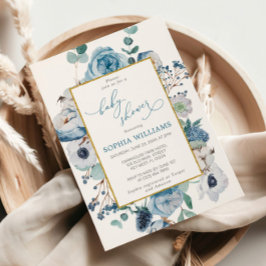 Blue Rose Flowers Baby Shower Invitation 招待状