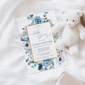 Blue Rose Flowers Baby Shower Invitation 招待状