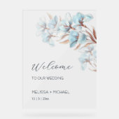 Blue  Rose Gold Layered Flowers Transparent アクリルサイン (正面)