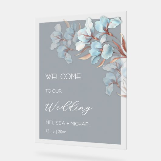 Blue  Rose Gold Layered Flowers Transparent アクリルサイン (傾斜)