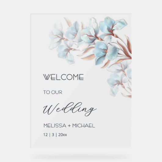 Blue  Rose Gold Layered Flowers Transparent アクリルサイン (正面)