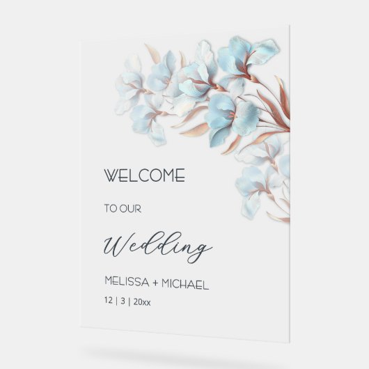 Blue  Rose Gold Layered Flowers Transparent アクリルサイン (傾斜)