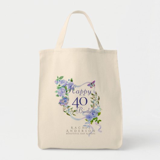 Blue Rose Ribbon 40th Birthday トートバッグ (正面)