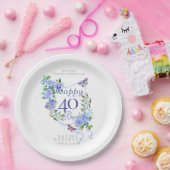Blue Rose Ribbon 40th Birthday ペーパープレート (パーティー)