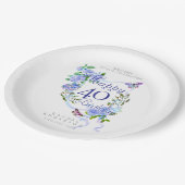 Blue Rose Ribbon 40th Birthday ペーパープレート (アングル)