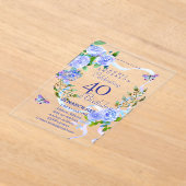 Blue Rose Ribbon 40th  Birthday Invitation アクリル招待状 (レイダウン)