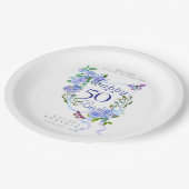 Blue Rose Ribbon 50th Birthday ペーパープレート (アングル)