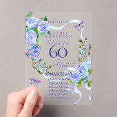 Blue Rose Ribbon 60th  Birthday Invitation アクリル招待状 (インサイチュ (ポータブル))