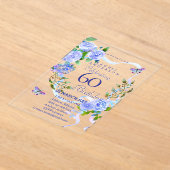 Blue Rose Ribbon 60th  Birthday Invitation アクリル招待状 (レイダウン)