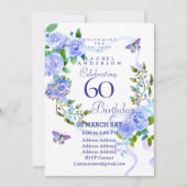 Blue Rose Ribbon 60th  Birthday Invitation 招待状 (正面)